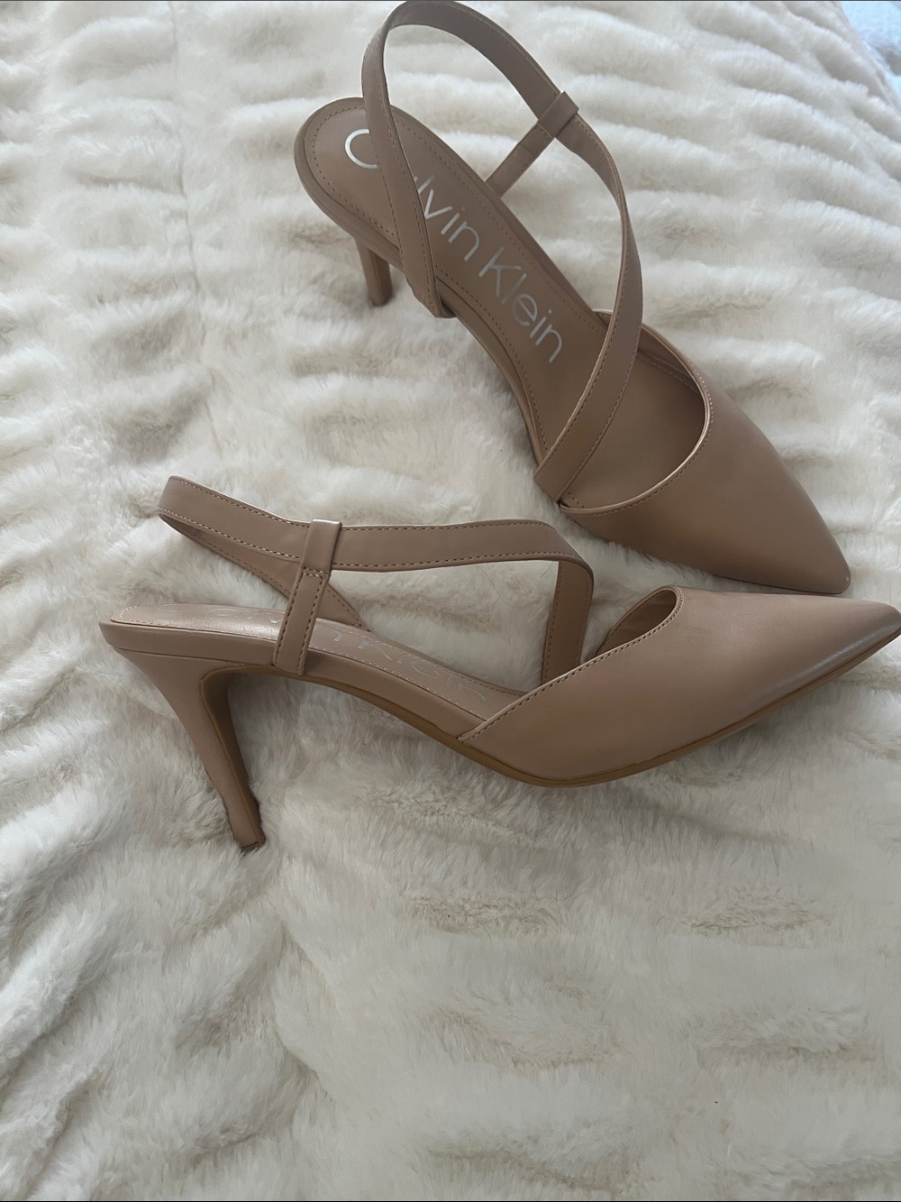 Calvin Klein Nude Pointed-Toe Slingback Heels - Picture 2 of 10